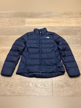 North Face Jacket Women Medium Blue Navy 550 Down Warm Puffer Quilted Minoqua